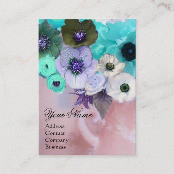 WHITE TEAL BLUE ROSES AND ANEMONE FLOWERS MONOGRAM