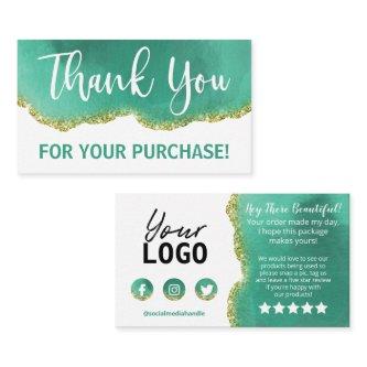 White Text Gold Teal Agate Thank You Purchase