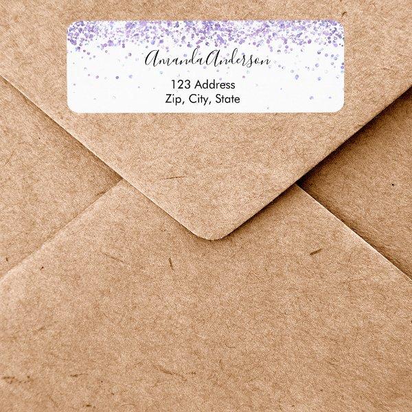White violet glitter glamorous return address label