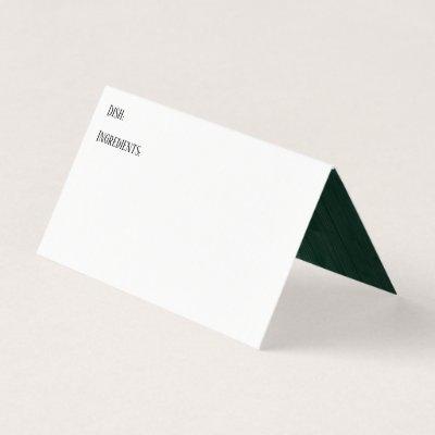 White w/ Dark Green Wood Accent Recipe Tent Cards