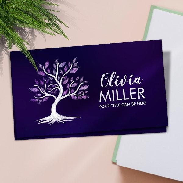 White Watercolor tree - Violet Leaves