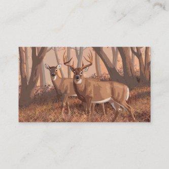Whitetail Deer In Forest Retro Style Nature