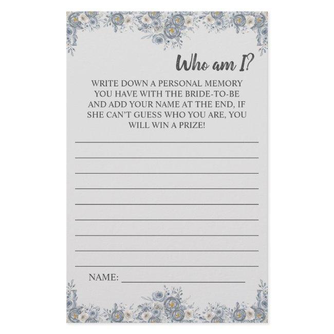 Who am I? Grey Floral Bridal Shower Game Card Flyer