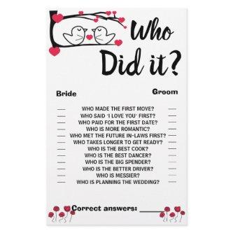 Who did it Shower Game Card Love Bird Flyer