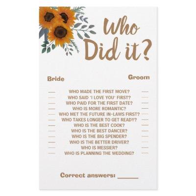 Who did it Shower Game Card Sunflowers Greenery  Flyer