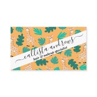 Wild Cute Green Orange Giraffe Leaves Pattern