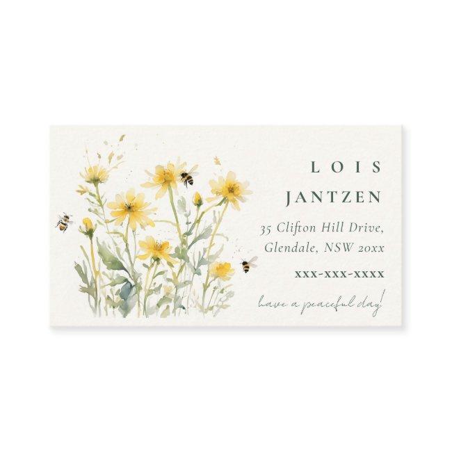 Wild Elegant Yellow Wildflowers Bee Watercolor