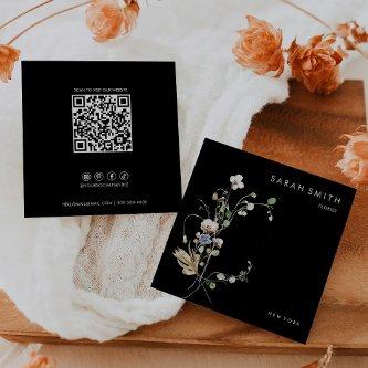 Wild Forest Flora Minimalist Black White QR Code Square