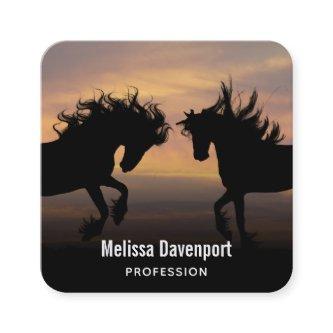 Wild Horses Dancing Silhouette Equestrian Square