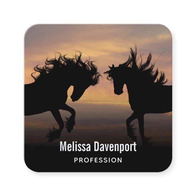 Wild Horses Dancing Silhouette Equestrian Square