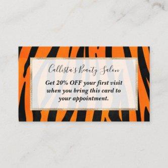 Wild Orange Black Tiger Stripes Animal Print Discount Card
