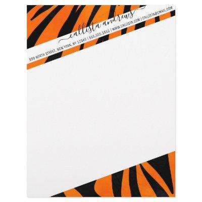 Wild Orange Black Tiger Stripes Animal Print Letterhead