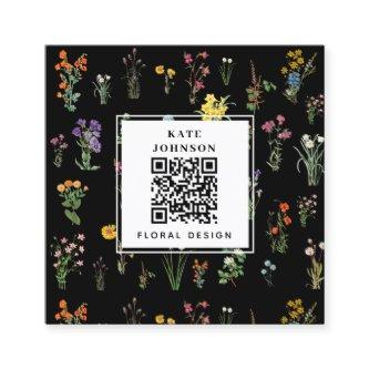Wildflower Watercolor Black Floral Designer Boho Square