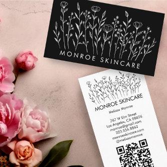 Wildflowers Elegant Line Art Chic Custom QR Code