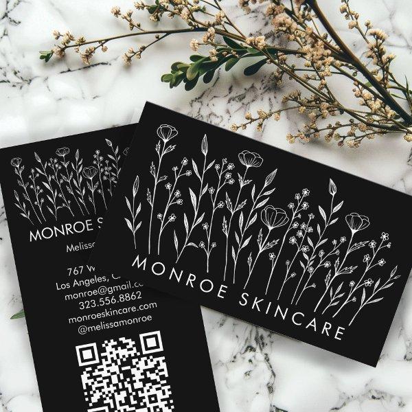 Wildflowers Elegant Line Art Chic Custom QR Code