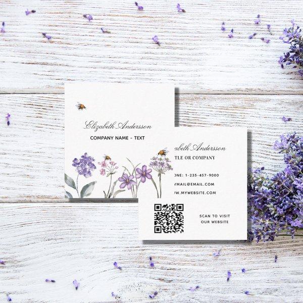Wildflowers violet lavender QR code Square