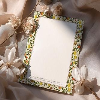 William Morris Lemon, Peach & Pomegranate Pattern Letterhead