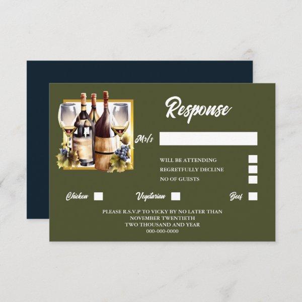 Wine bottles grapes glasses watercolor winery chic RSVP card