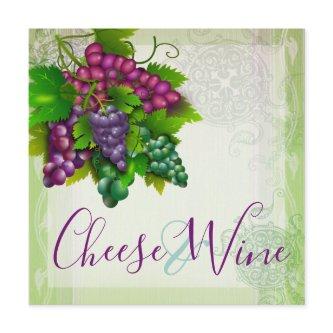 Wine cheese grape vintage time etching invitation