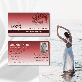 Wine Red Gradient Palm Leaf Logo and Photo Modern