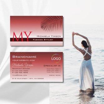 Wine Red Gradient with Palm Leaf Monogram and Logo