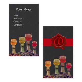 WINE TASTING GLASSES,RED WAX SEAL MONOGRAM Black