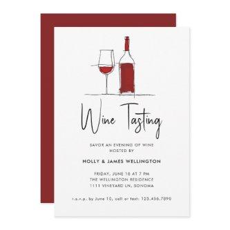 Wine Tasting Modern Line Drawing Red Vino Invitation