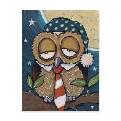 Winston | Sleepy Business Owl Art Postcard