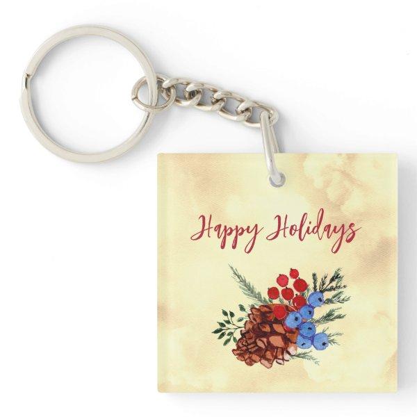 Winter Barries Cone Merry Christmas Trees Branch Keychain