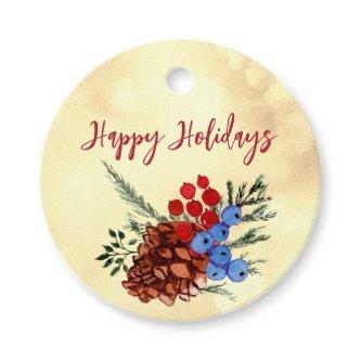 Winter Barries Evergreen Trees Merry Christmas  Favor Tags