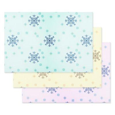 Winter Christmas Snowflakes Blue Yellow Snow Wrapping Paper Sheets