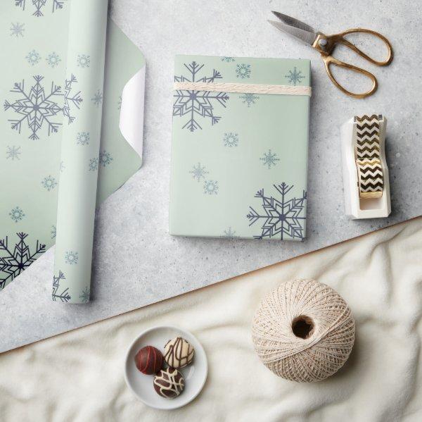 Winter Christmas Snowflakes Snow Green Wrapping Paper