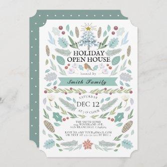 Winter Floral Foliage Christmas Holiday Open House Invitation