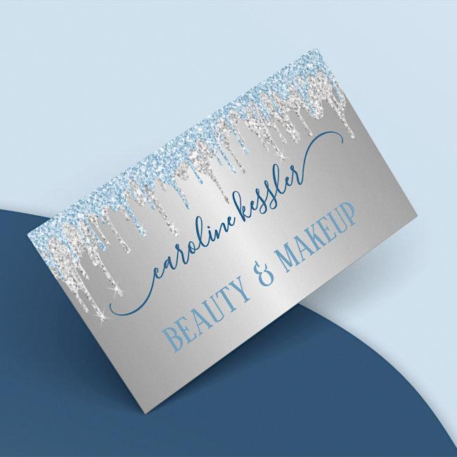 Winter Ice Sky Blue Silver Glitter Sparkles Drip