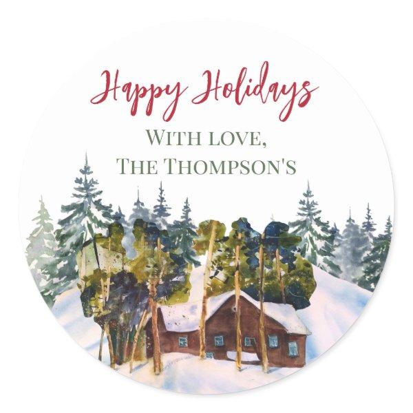 Winter Landscape Evergreen Trees Christmas Favor Classic Round Sticker