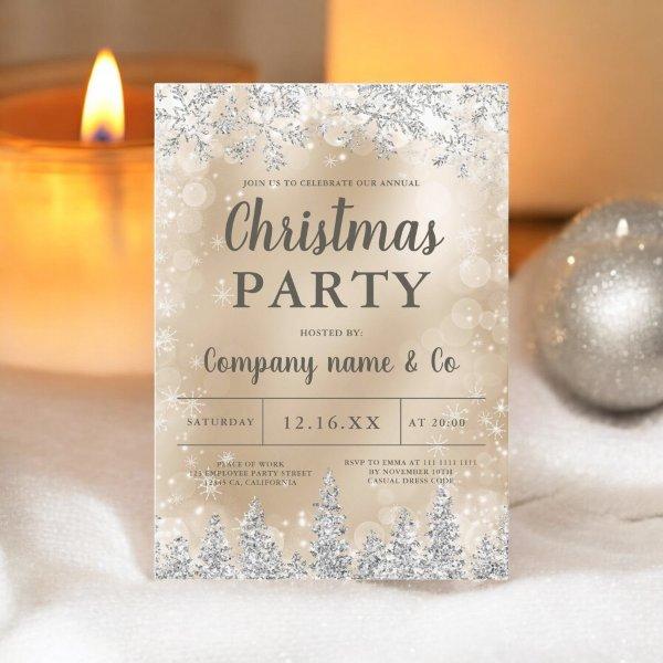 Winter silver snow pine gold corporate Christmas Invitation