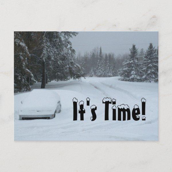 Winter Storage Snow Plowing Car Business Postcards
