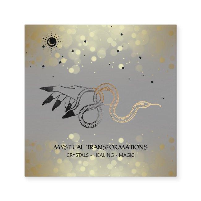 *~* Witchy Hand Gold Snake Moon Magic Boho Gray Square