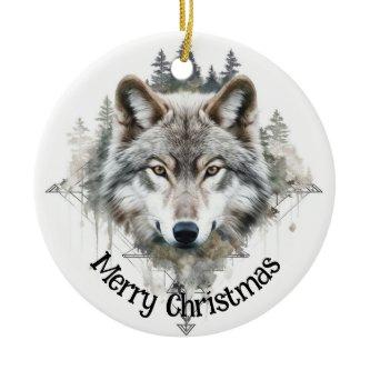 Wolf Logo Wolves Nature Custom  Ceramic Ornament