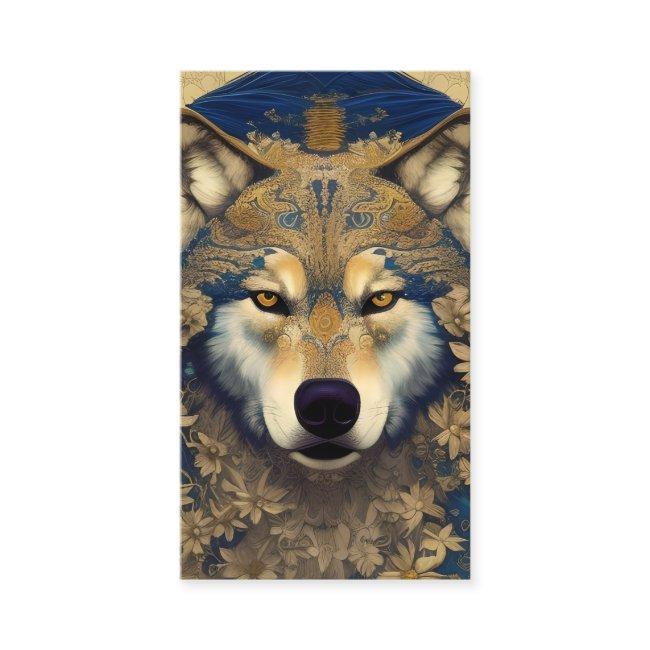 Wolf with Starry Eyes in Blue and Gold Patterns Calling Card