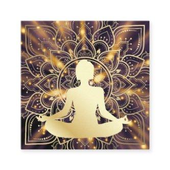 Woman Meditating | Mandala Pattern Square