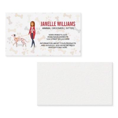 Woman walking a dog | Paw Print Bone Pattern