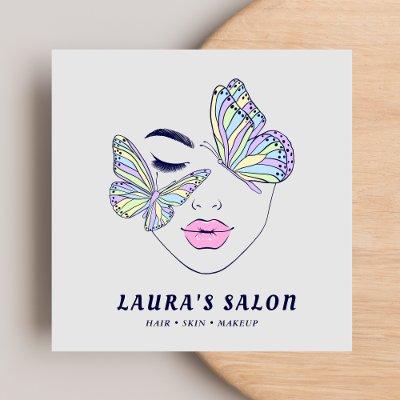 Women Face Butterflies Beauty Salon Pastel Blue  Square