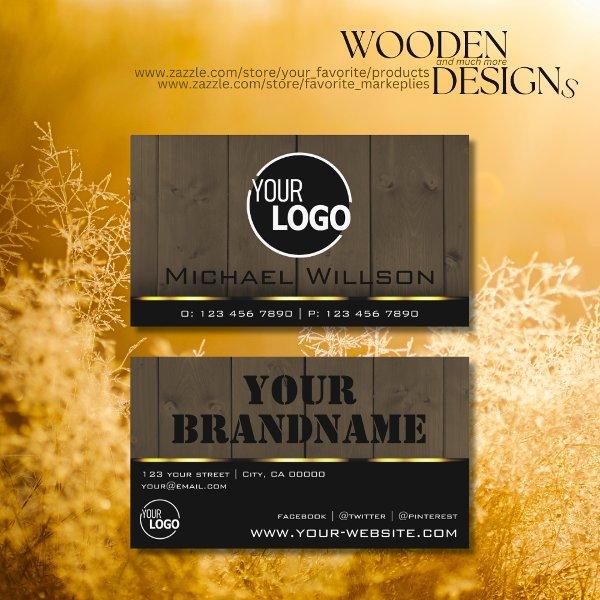 Wooden Boards Dark Brown Wood Grain Look with Logo