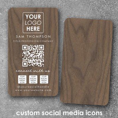 Wooden Connect with Us Social Media QR Code Logo