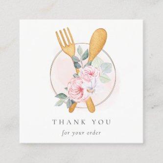 Wooden Fork Spoon Blush Floral Chef Thank You Square