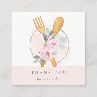 Wooden Fork Spoon Blush Floral Chef Thank You Square