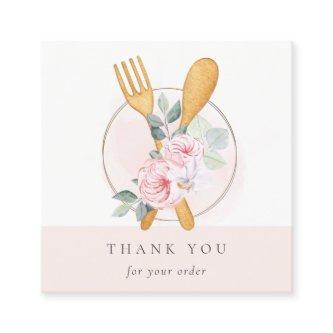 Wooden Fork Spoon Blush Floral Chef Thank You Square