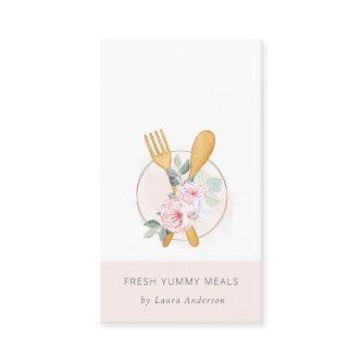 Wooden Fork Spoon Blush Pink Floral Chef Logo