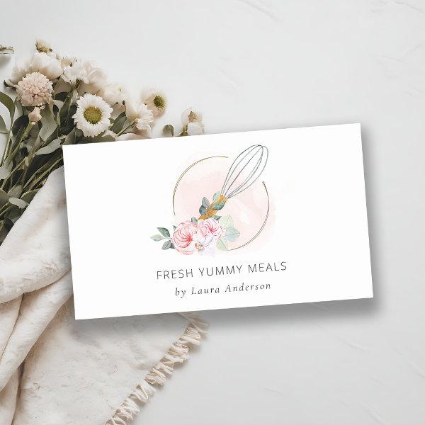 Wooden Fork Spoon Blush Pink Floral Chef Logo
